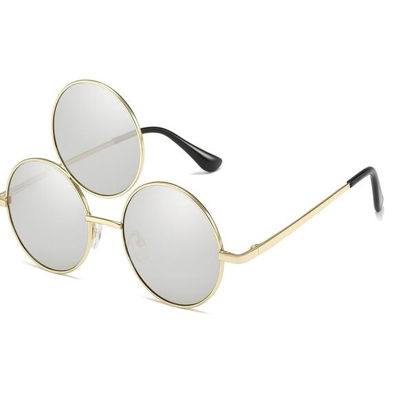 New Silver Gold Third Eye Round Sunglasses Trippy Rave Festival EDC Reflective - Picture 2 of 3